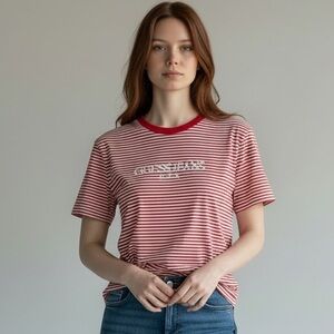 GUESS JEANS GEORGES MARCIANO VINTAGE 90’s COTTON RED WHITE STRIPE TEE SHIRT SM